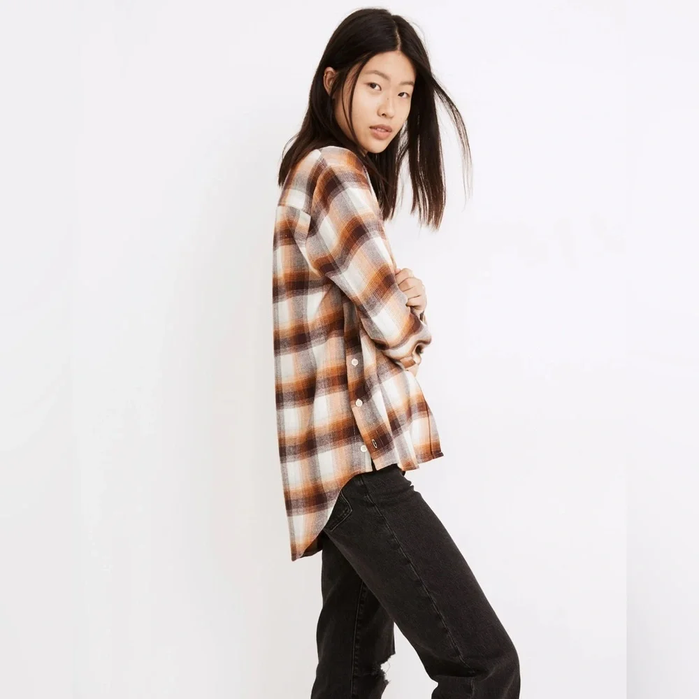 Madewell Flannel Side-Button Oversized‎ Ex-Boyfriend Shirt in Bickett Plaid
